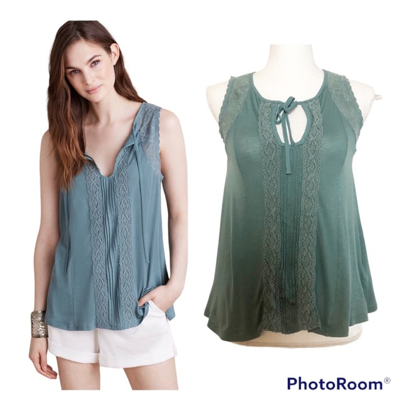 ANTHROPOLOGIE Meadow Rue Laced Tie-Neck Tank Size Small Petite (SP) - Picture 2 of 16